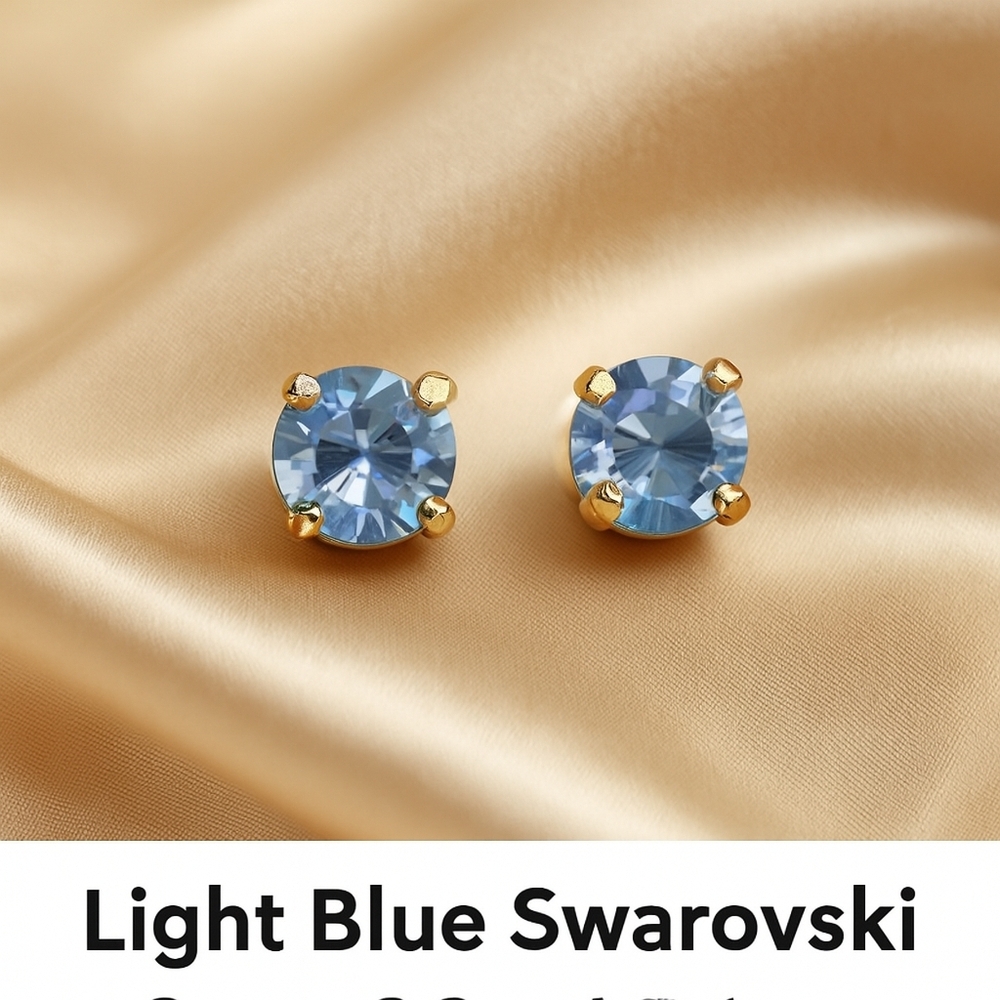 Swarovski Crystal Element - Gold Overlay Blue Stone "Tiny" Stud Earrings